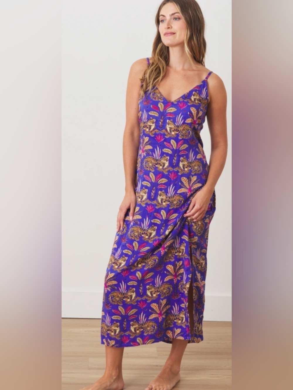 Printfresh Untamed Tiger Satin Chic to Sleep Nightie - Grape Soda,Size  Small - Picture 2 of 8